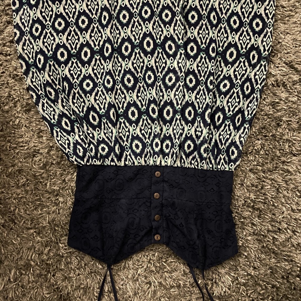 Navy blue with pattern dress laced top